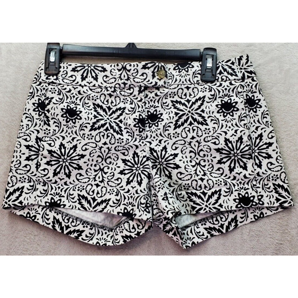 J.CREW Bermuda Shorts Womens Size 8 Black White Floral Cotton Flat Front Stretch - Picture 1 of 6